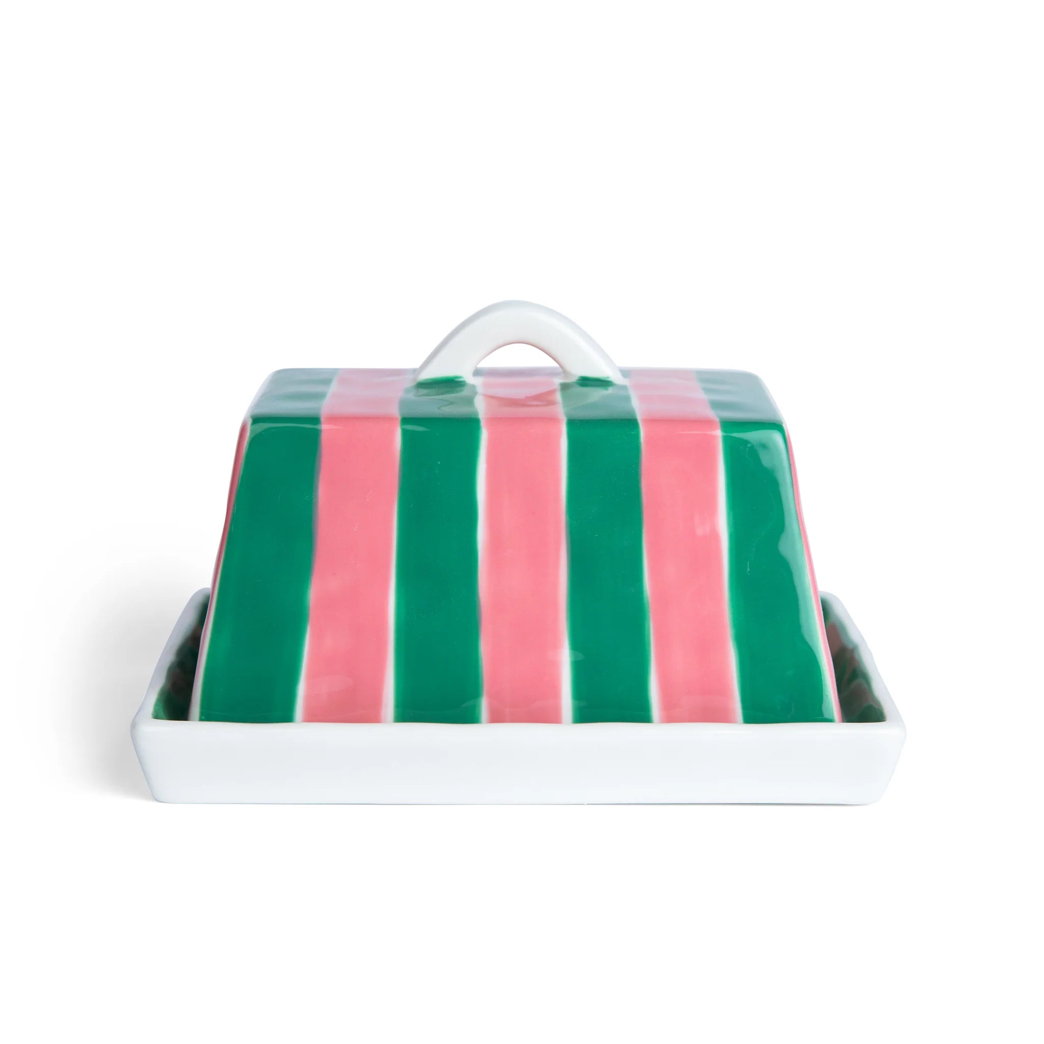 Large Butter Dish - Pink & Green Stripe