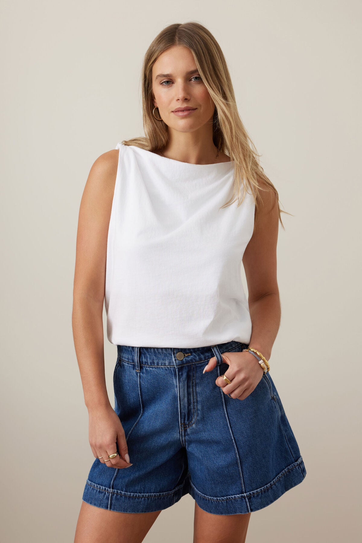 Tahlia Twist Strap Tank - White