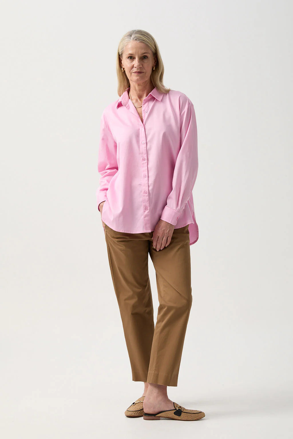 Cotton Poplin Oversized Basic Shirt Pink