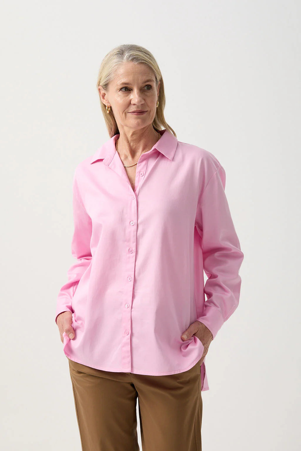 Cotton Poplin Oversized Basic Shirt Pink