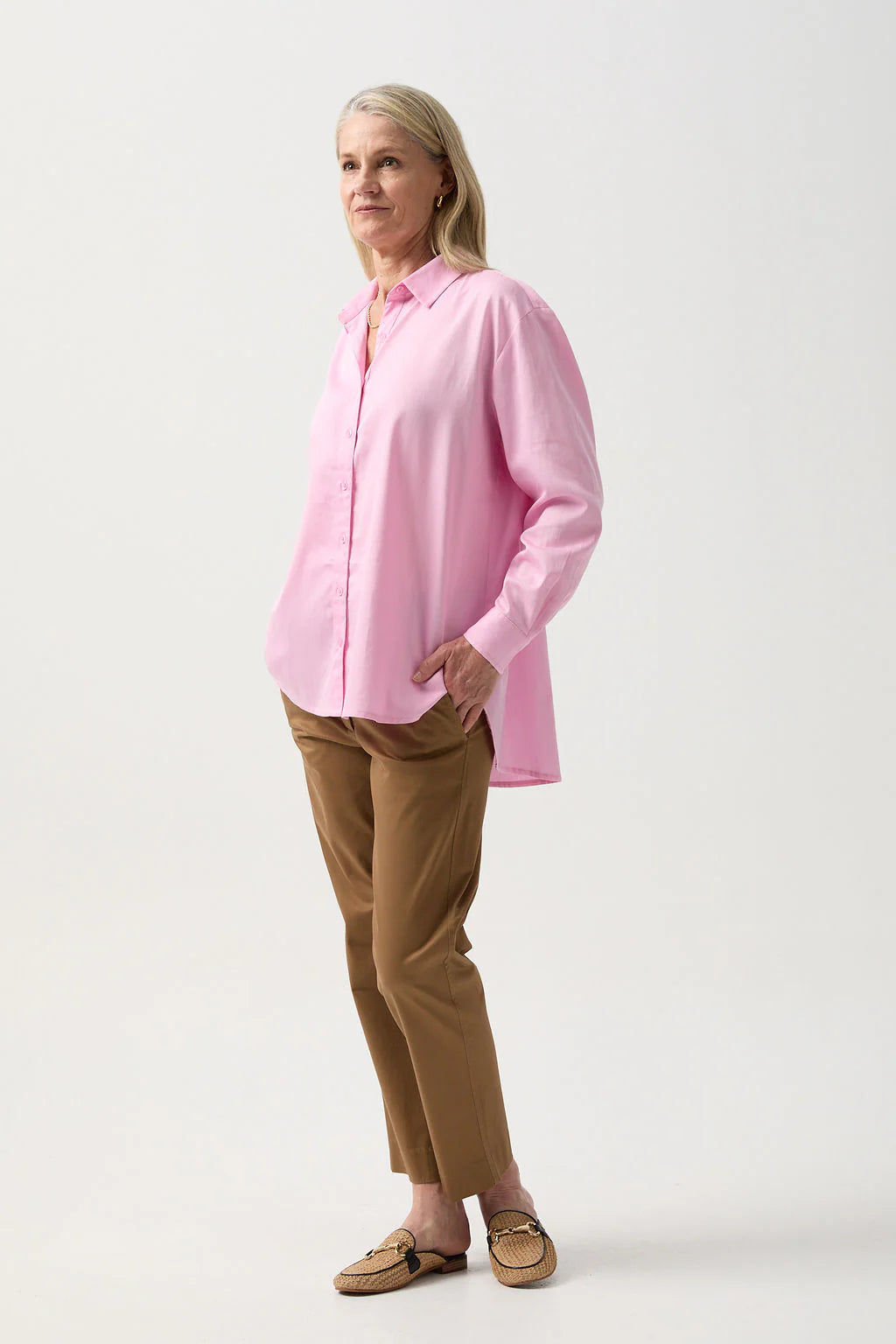 Cotton Poplin Oversized Basic Shirt Pink