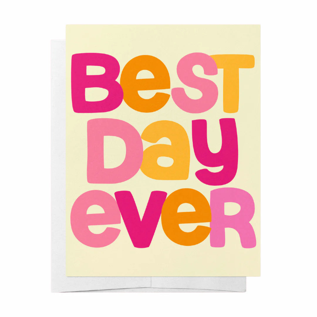 Wedding greeting card with "Best Day Ever" text, designed by Bad on Paper, featuring elegant floral illustrations.
