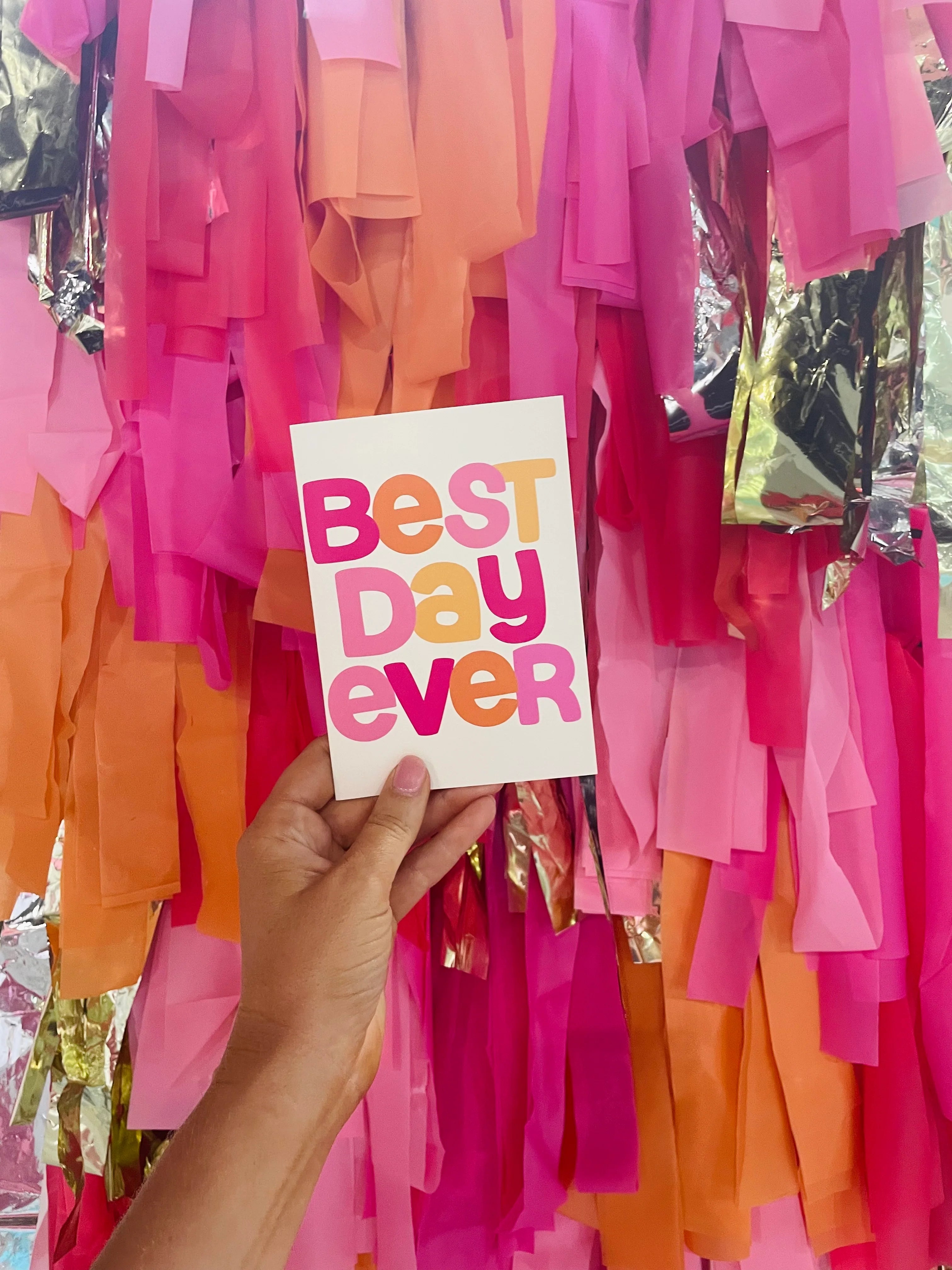 Wedding greeting card titled "Best Day Ever" by Bad on Paper, featuring elegant design and vibrant colors.