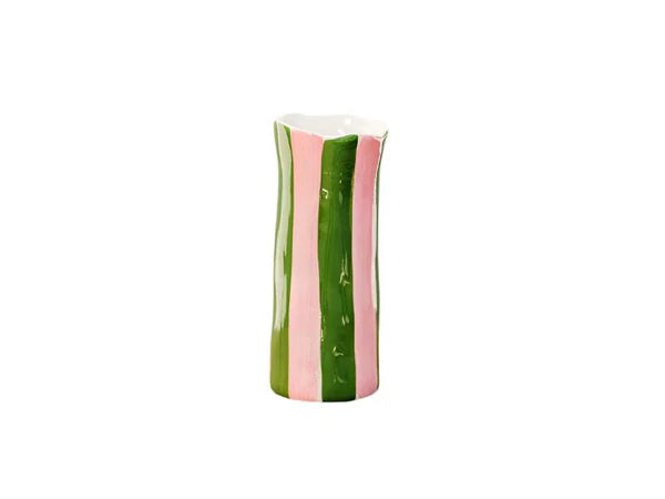 Small Vase - Dark Green and Pink Stripe
