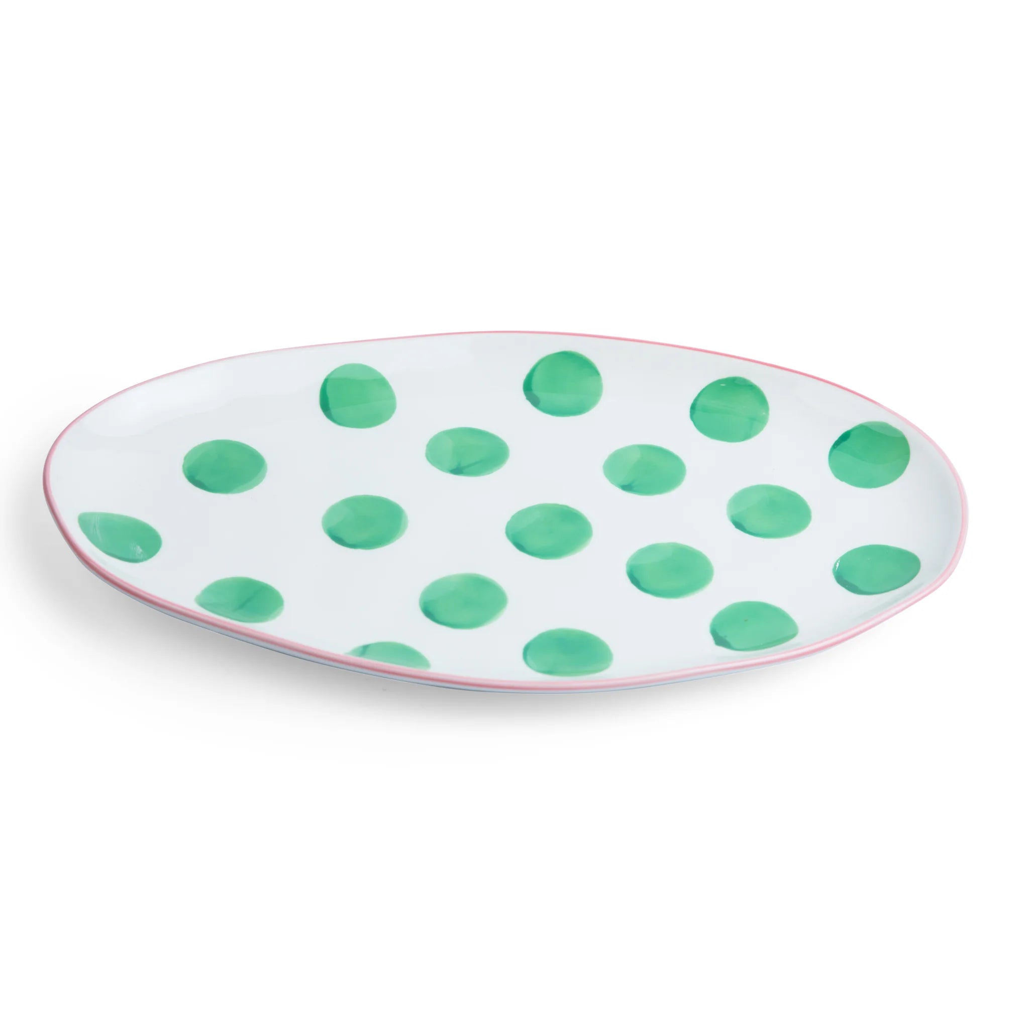 Small Oval Platter - Pink & Green Spots