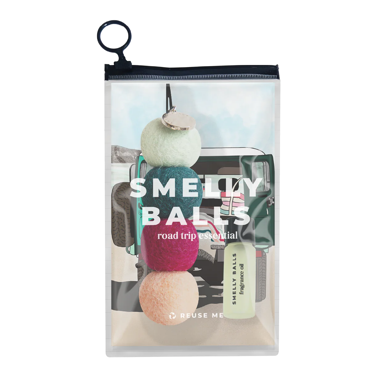 Smelly Balls Roadie air freshener with honeysuckle oil, round scent balls designed to freshen spaces naturally.