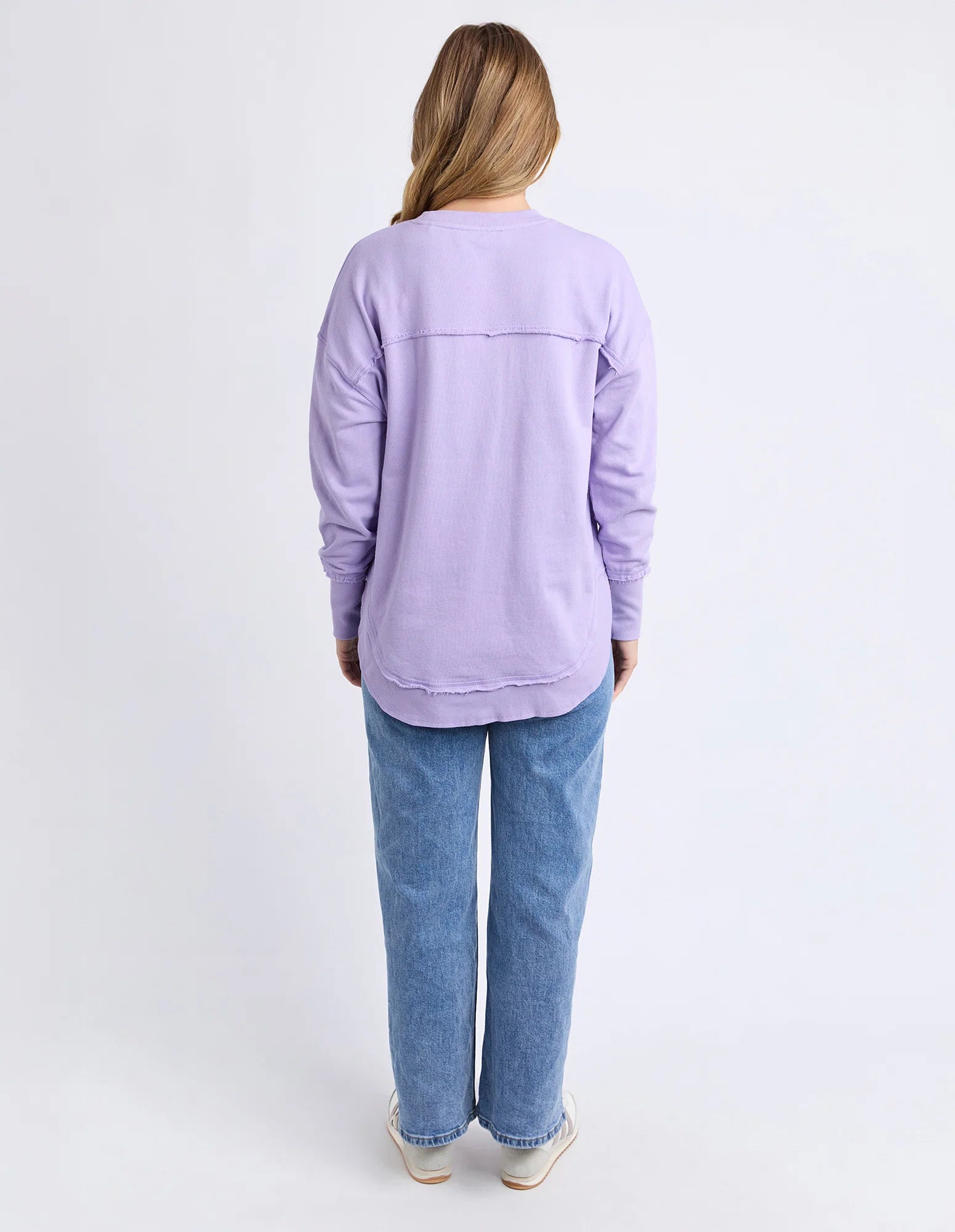 Lavender-colored Simplified Metallic Crew shirt by Foxwood, featuring a soft fabric and casual fit, shown on a white background.