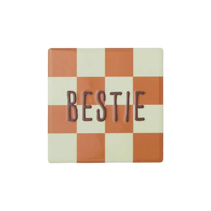 Assemble& Moniker ceramic coaster with a sleek, minimalist design on a neutral background, ideal for protecting surfaces.