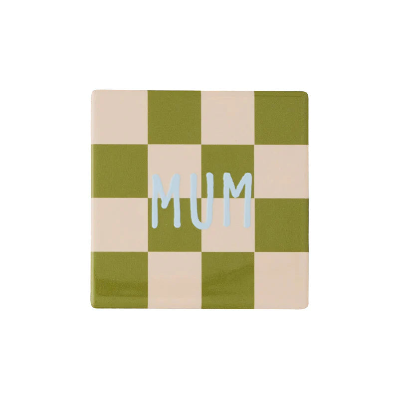 Assemble& Moniker ceramic coaster with a smooth, round surface and decorative design, perfect for protecting tabletops.