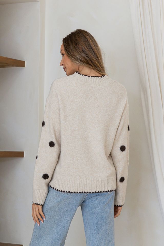 Polka Dot Blanket stitch knit - Chocolate/Oatmeal Cream