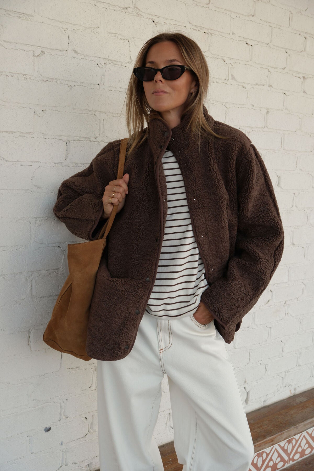 Chocolate Teddy Jacket by Ceres Life, shown in a cozy, plush fabric with a front zipper and collar, perfect for casual wear.