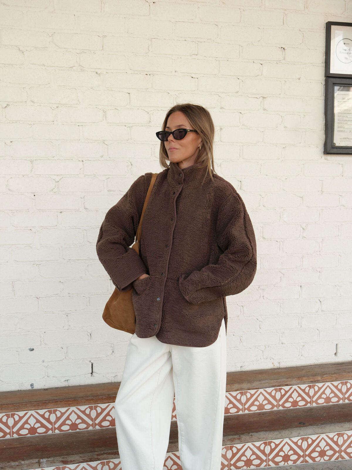 Chocolate teddy jacket by Ceres Life, soft and cozy with a plush exterior, shown on a neutral background.