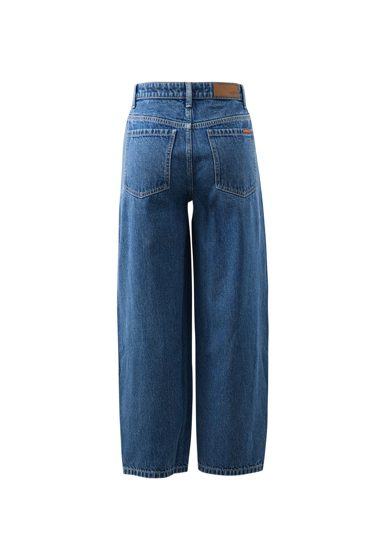 Ceres Life Leah tapered barrel jeans in fresh indigo denim, showing fit and stitching details.