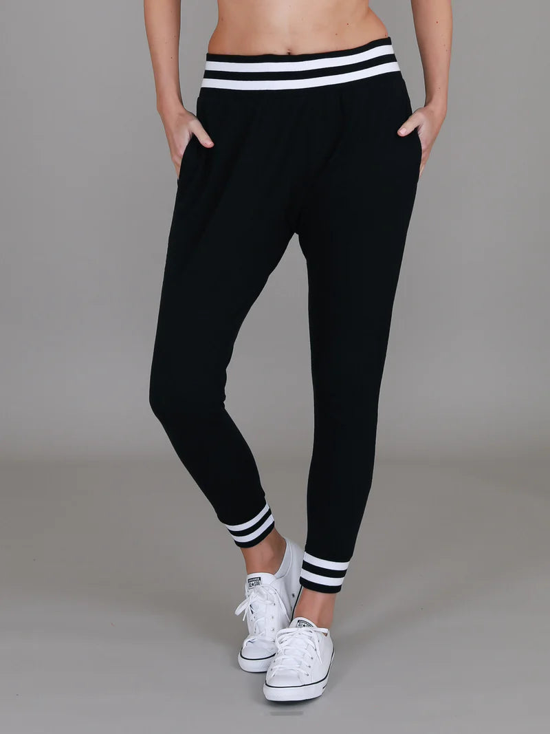 Fia Stripe Rib Jogger Pants - Black