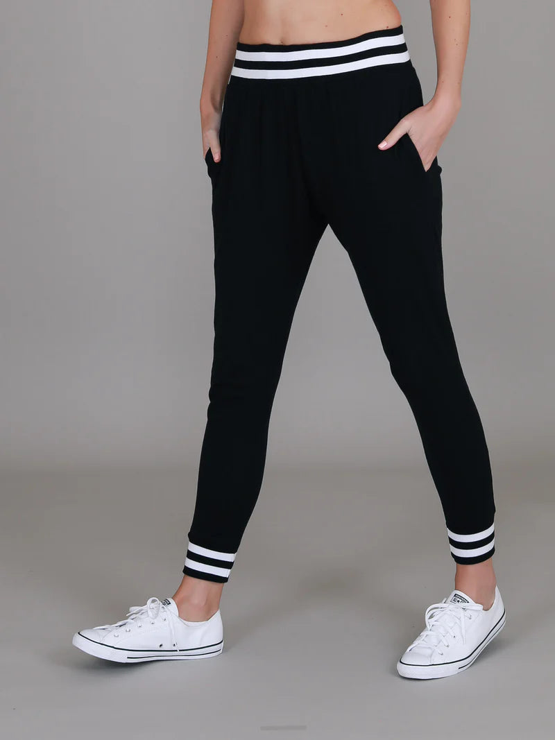 Fia Stripe Rib Jogger Pants - Black