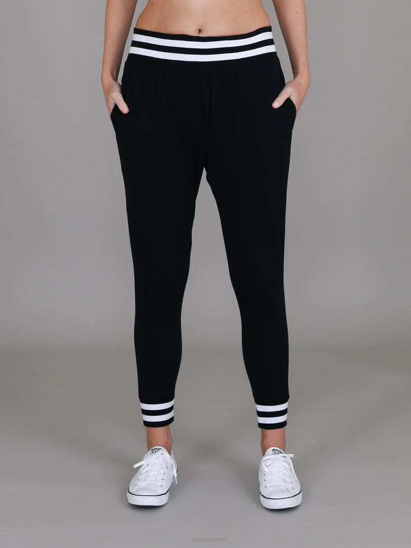 Fia Stripe Rib Jogger Pants - Black