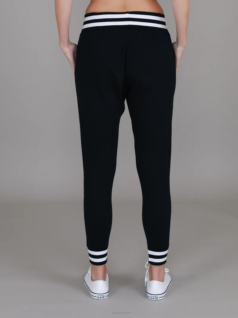 Fia Stripe Rib Jogger Pants - Black