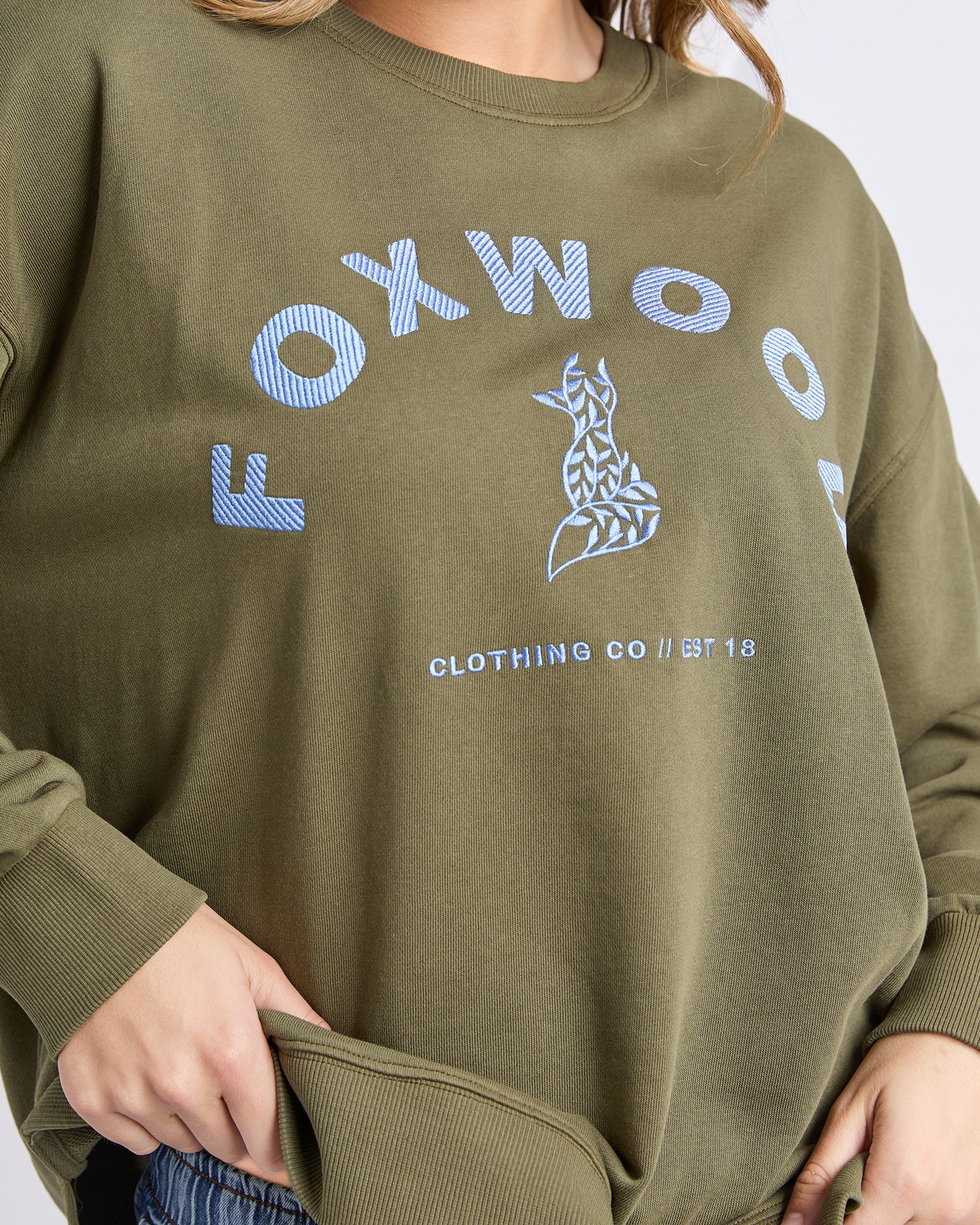 Foxwood Effortless Contrast Crew Winter Moss
