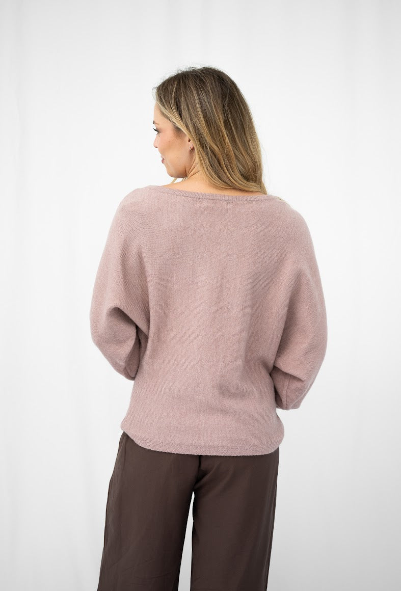 Asymmetrical neck jumper - Dark pink