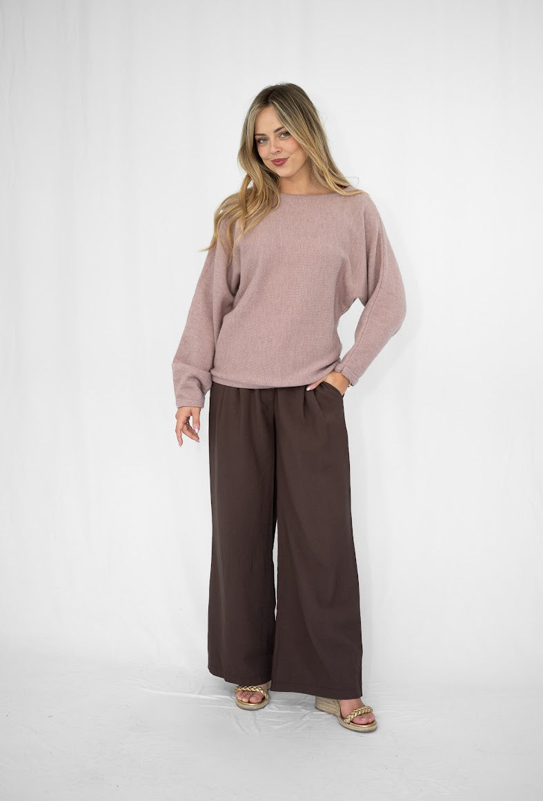 Asymmetrical neck jumper - Dark pink