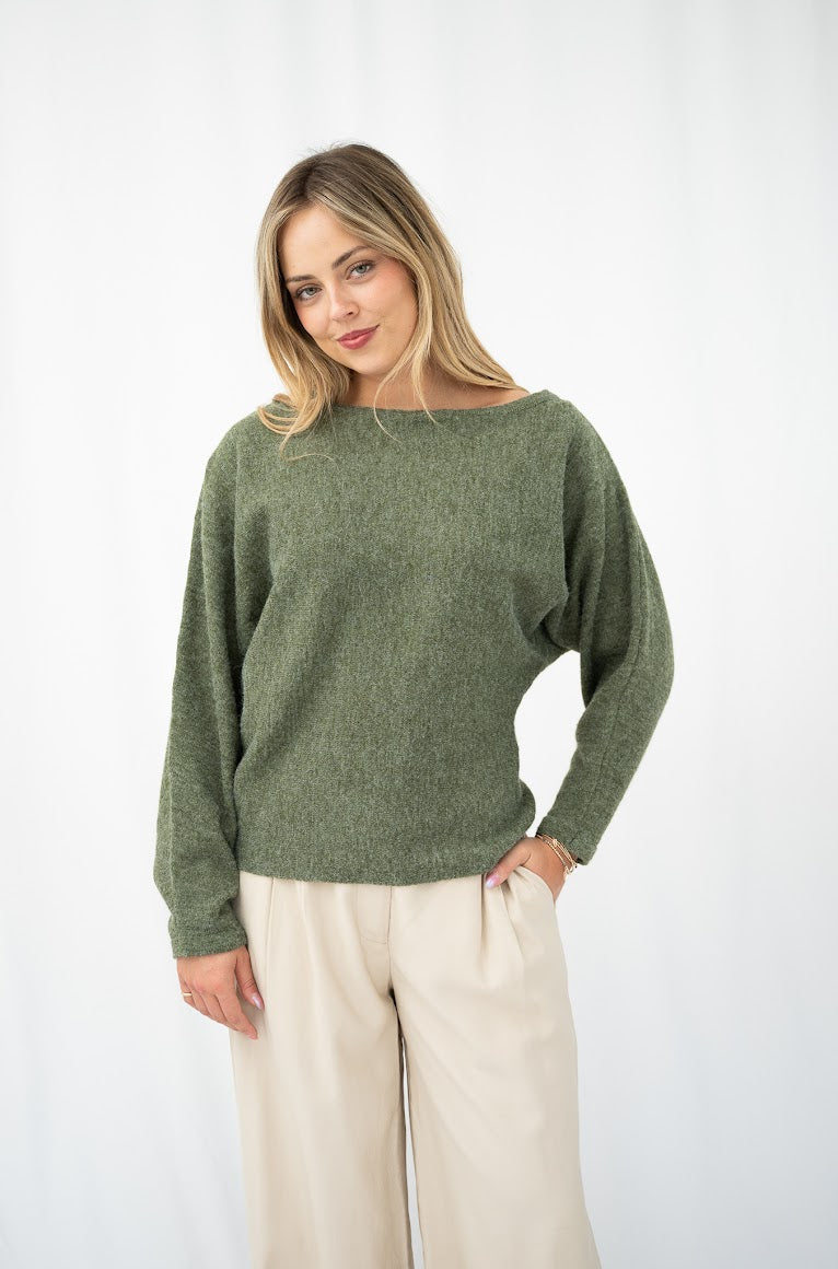Asymmetrical neck jumper - Olive