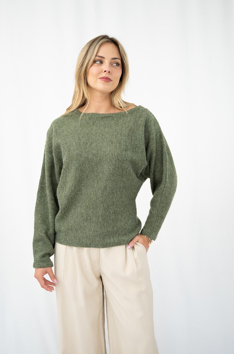 Asymmetrical neck jumper - Olive