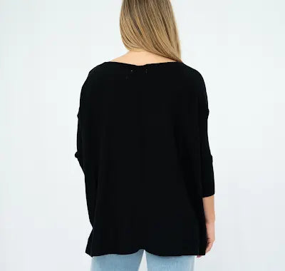 Curved hem box Jumper - Black