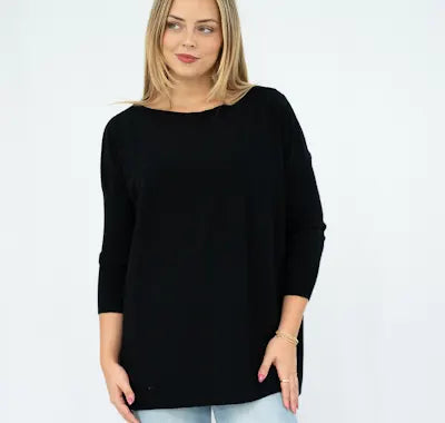Curved hem box Jumper - Black