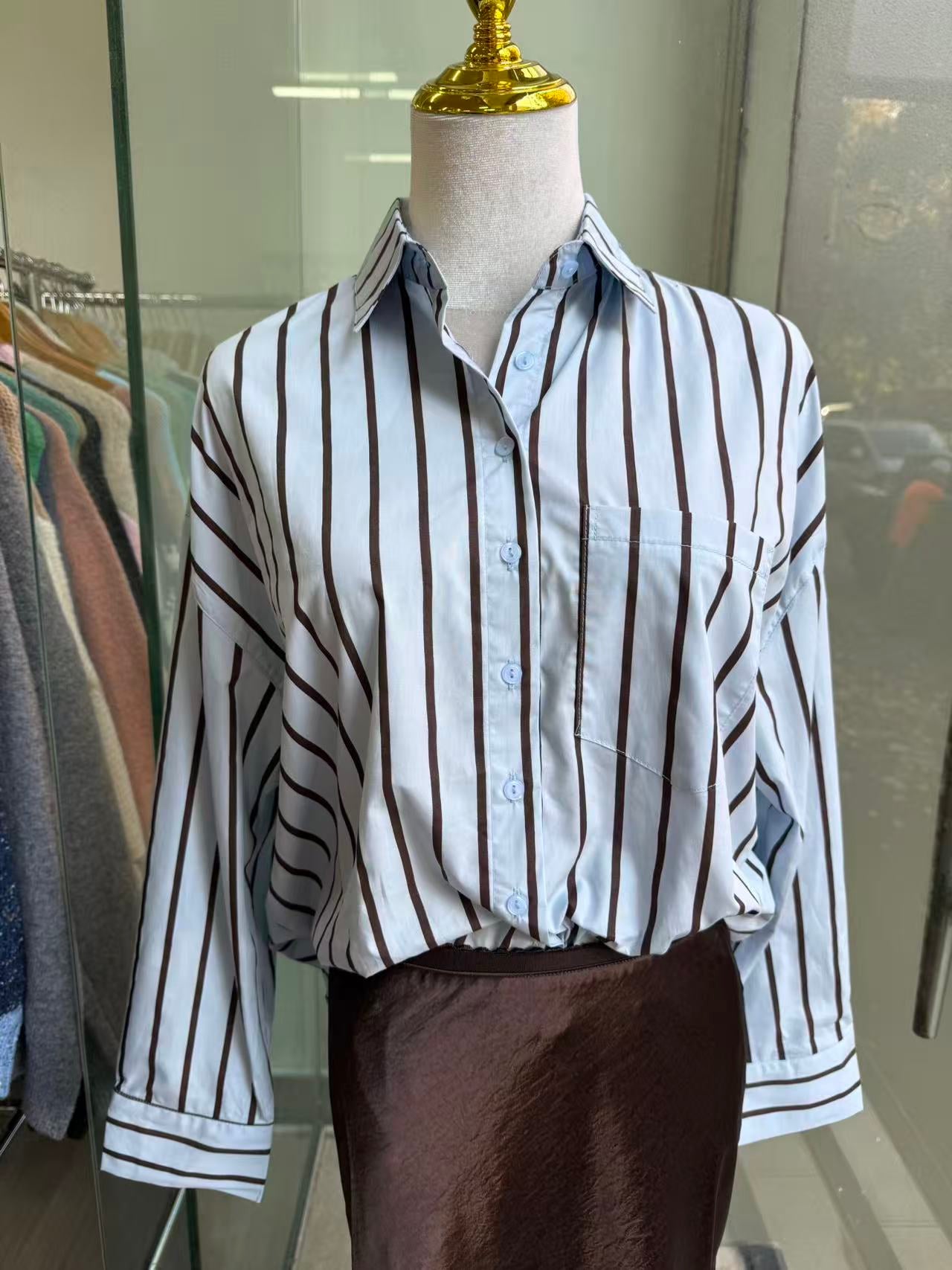 Fria Cotton stripe Shirt - Blue/Chocolate