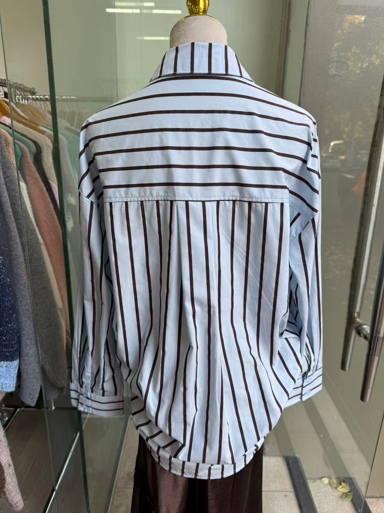 Fria Cotton stripe Shirt - Blue/Chocolate