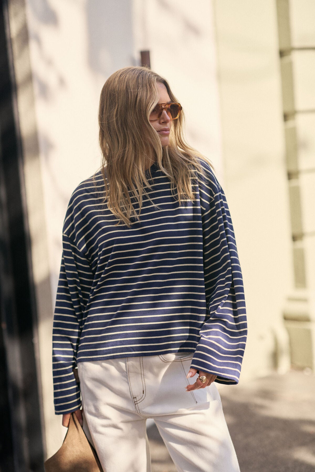 Ceres Life Beau Long Sleeve Slouchy Tee - Heritage Navy/Marshmellow Stripe