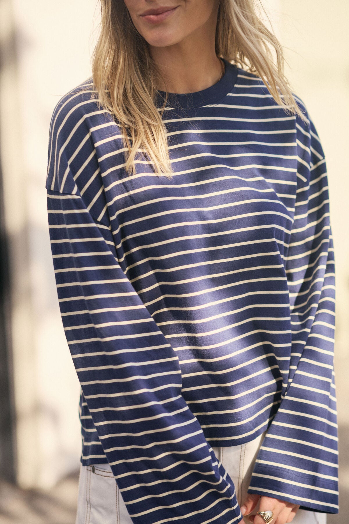 Ceres Life Beau Long Sleeve Slouchy Tee - Heritage Navy/Marshmellow Stripe