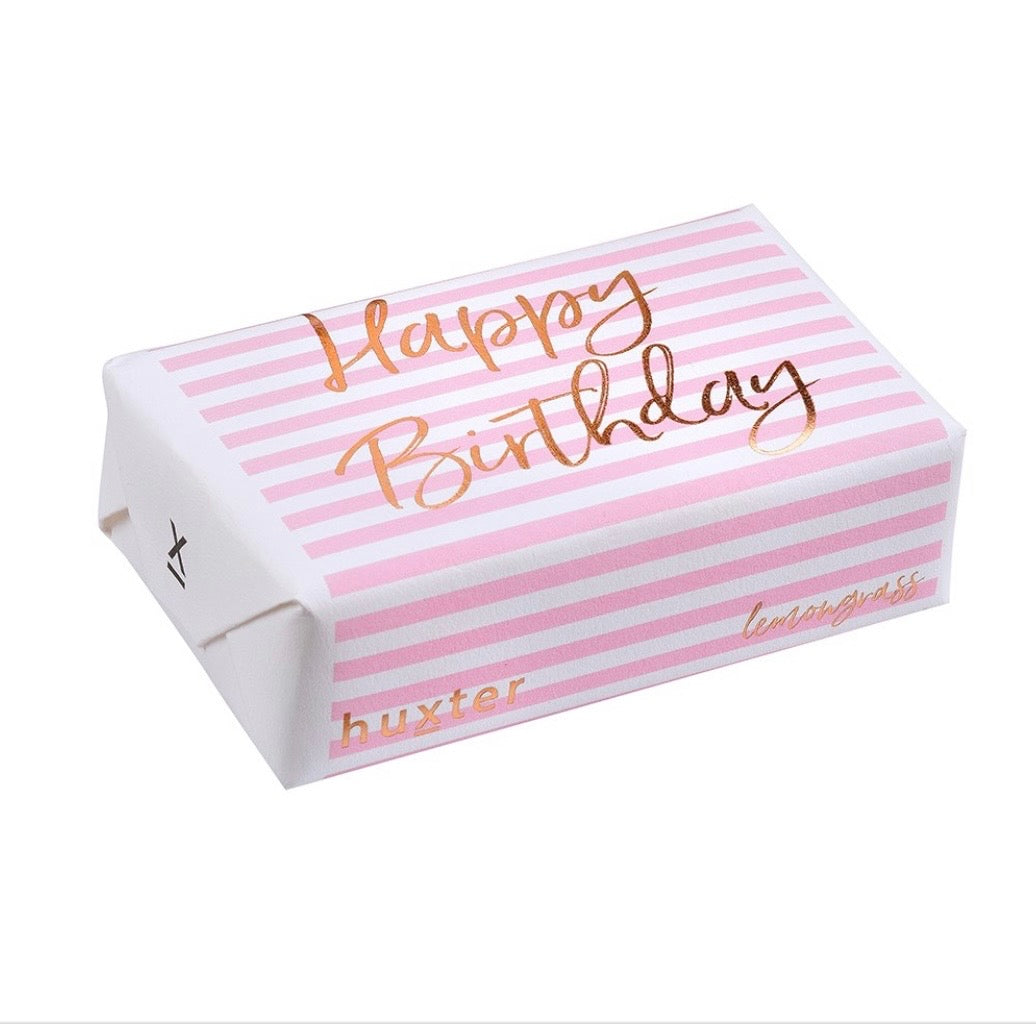 Huxter Happy Birthday - Pale Pink Stripes - ROSE GOLD FOIL