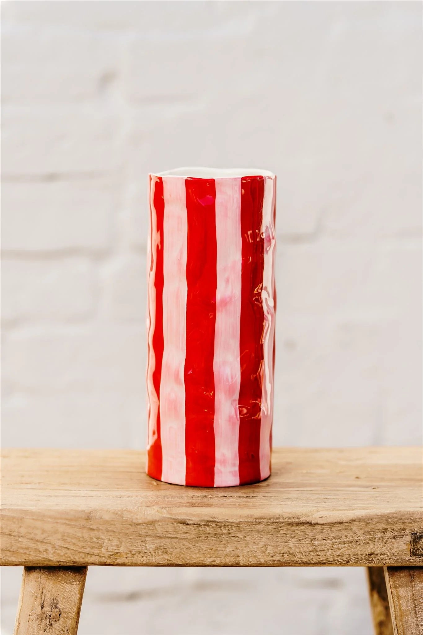 medium - red and pink stripe vase