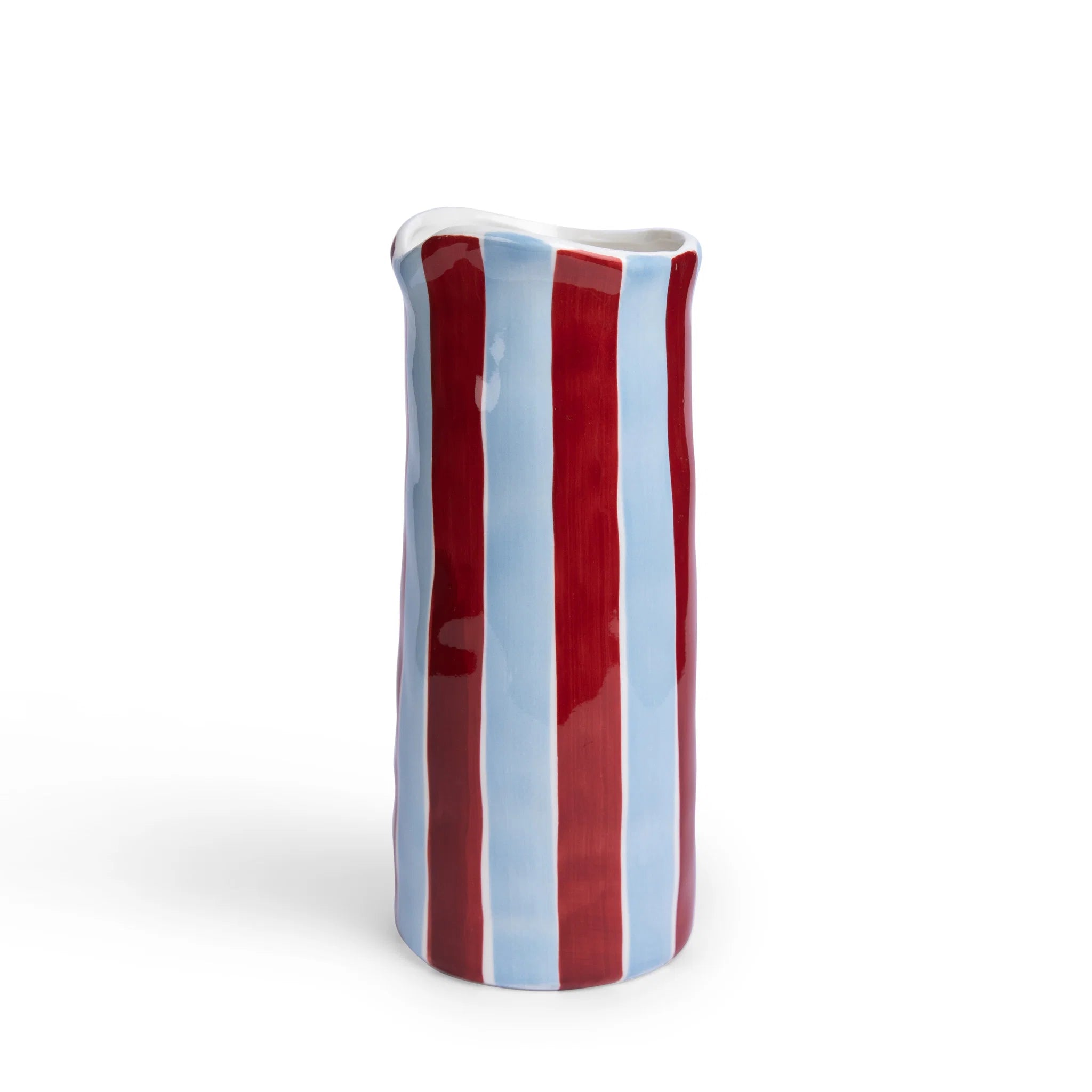Noss & Co Medium Ceramic Vase | Burgundy & Blue Stripe