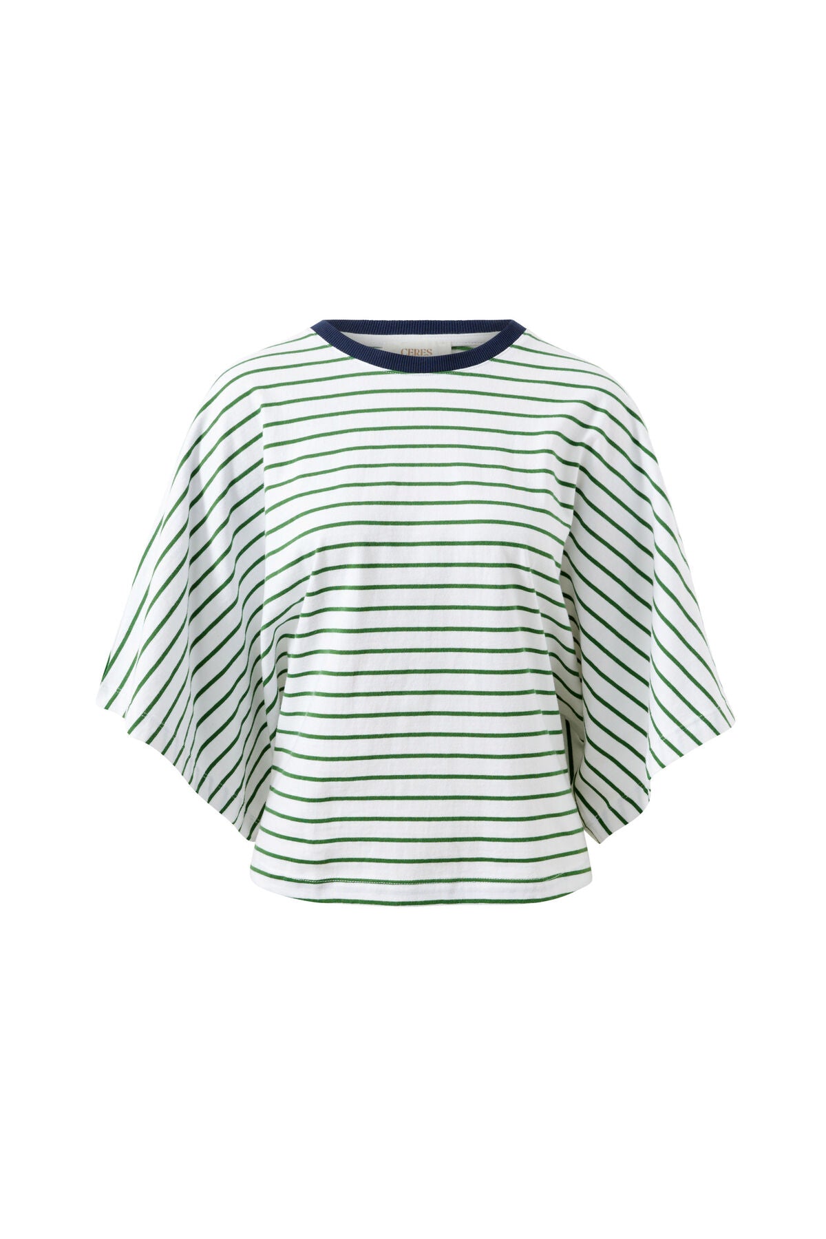Lucy Relaxed Sleeve Tee - Basil/ White Stripe