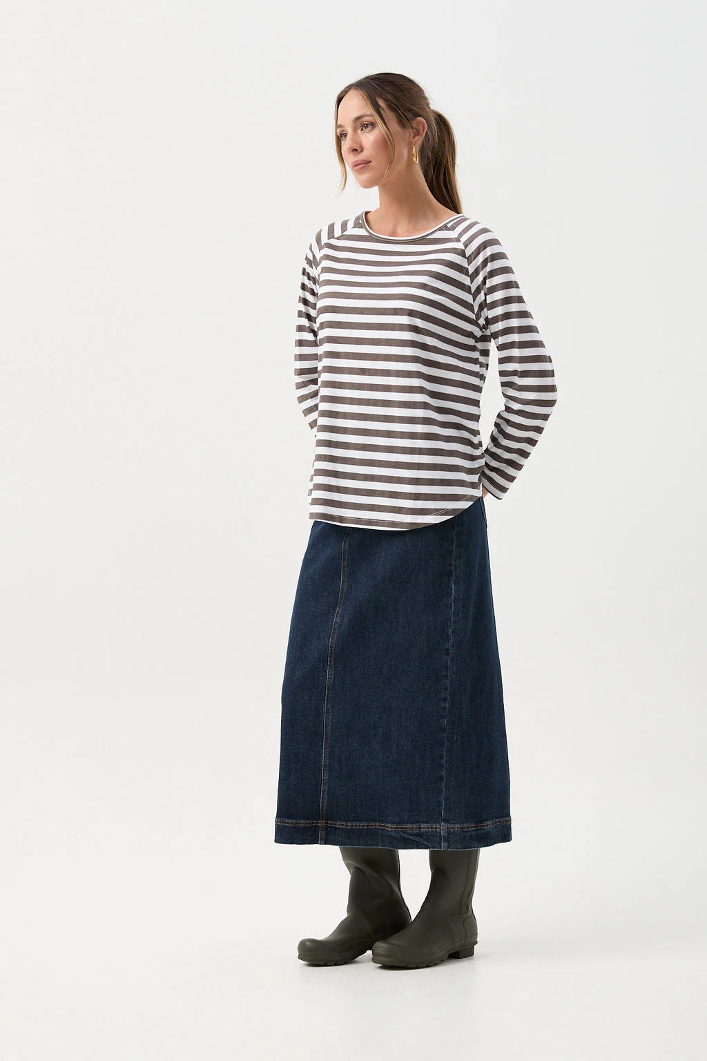 Stripe Long Sleeve Tee White/Hot Fudge