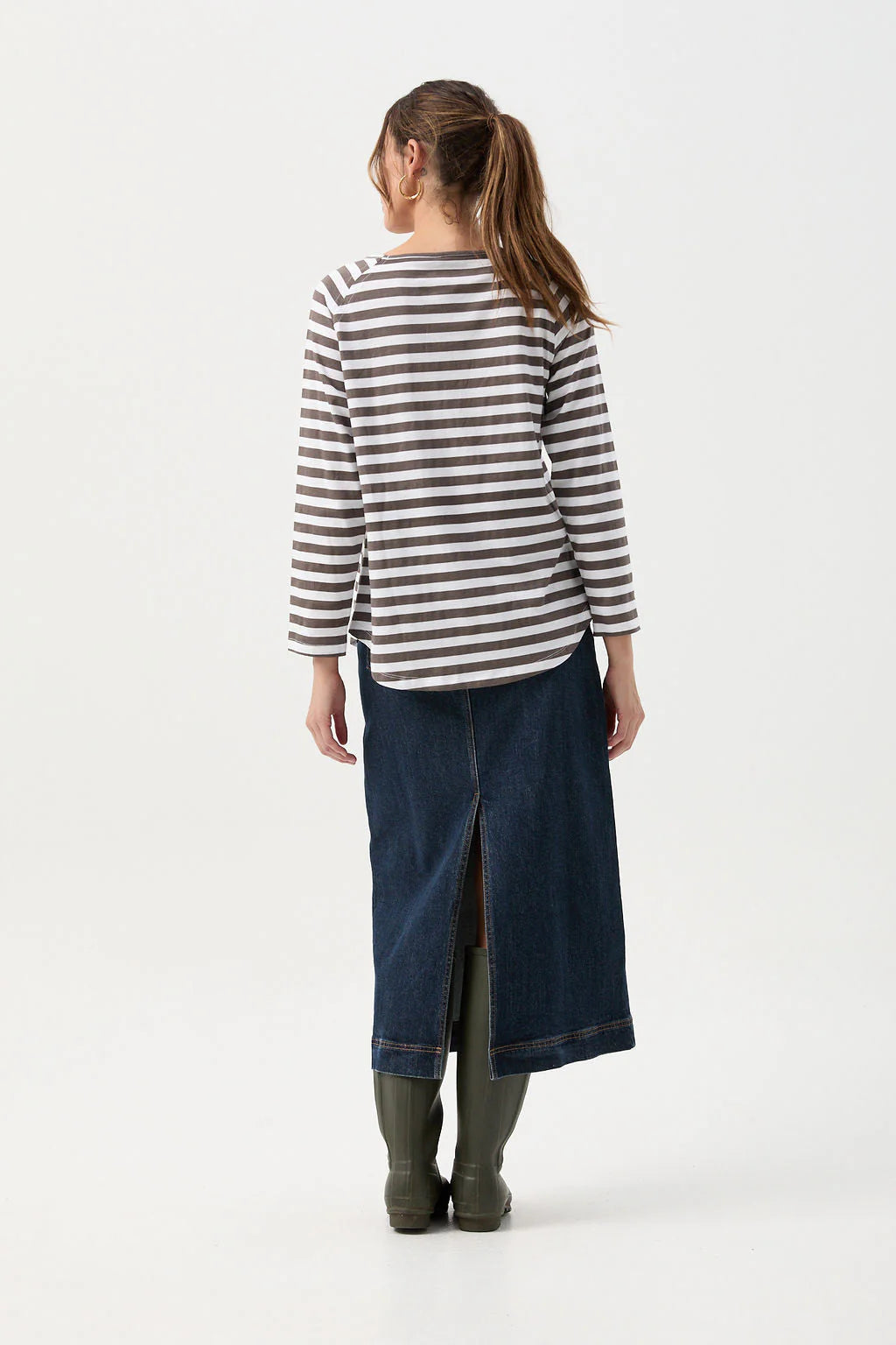 Stripe Long Sleeve Tee White/Hot Fudge