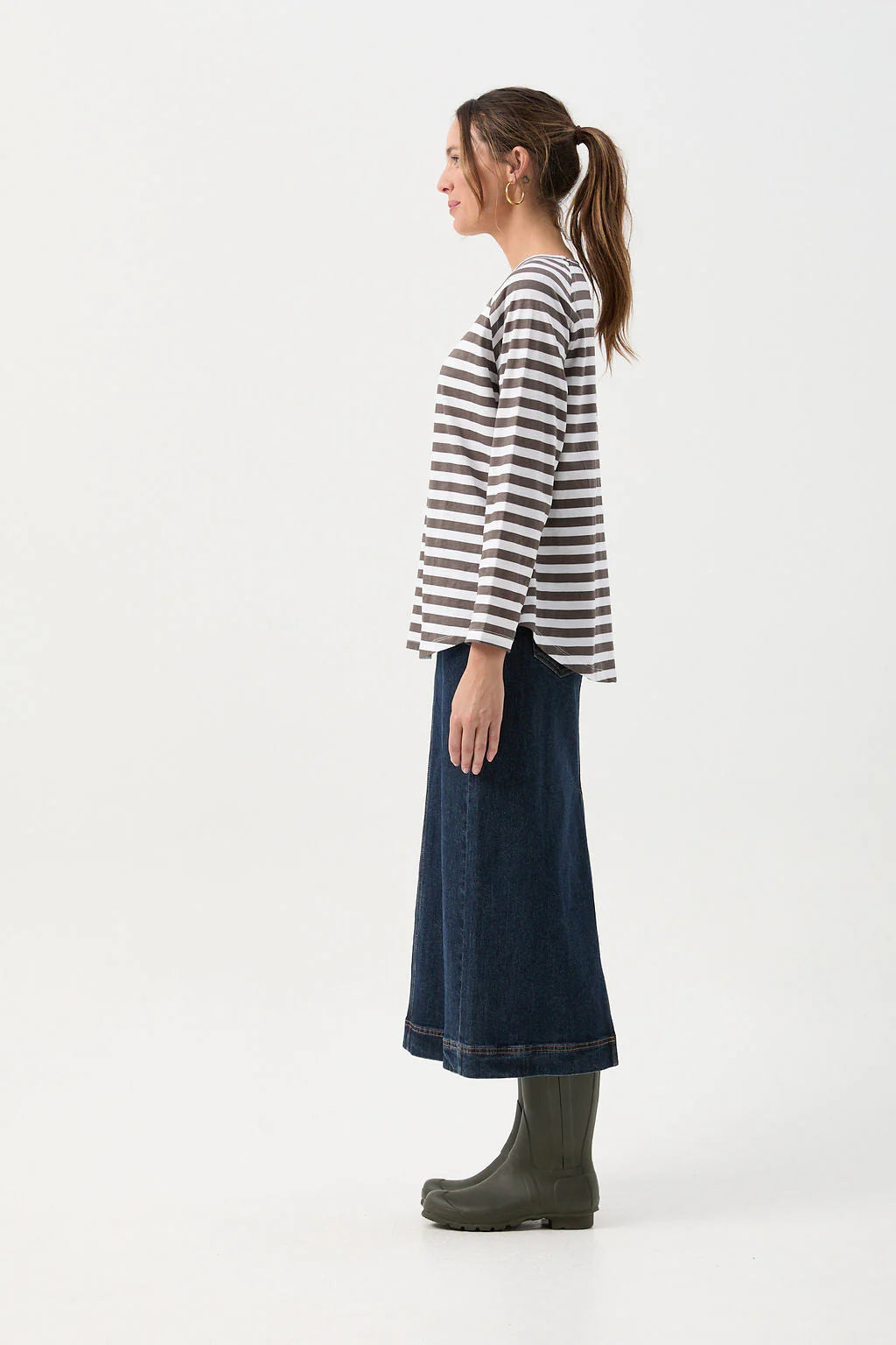 Stripe Long Sleeve Tee White/Hot Fudge