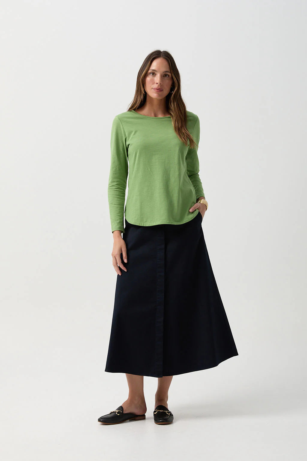 Cotton Long Sleeve Classic Tee Leaf Green