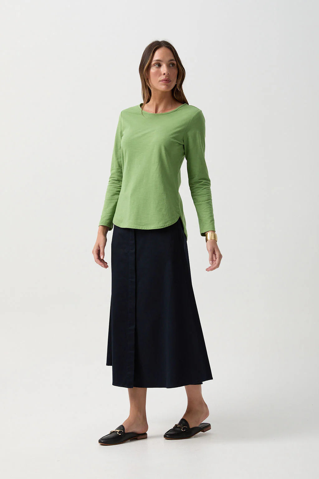 Cotton Long Sleeve Classic Tee Leaf Green