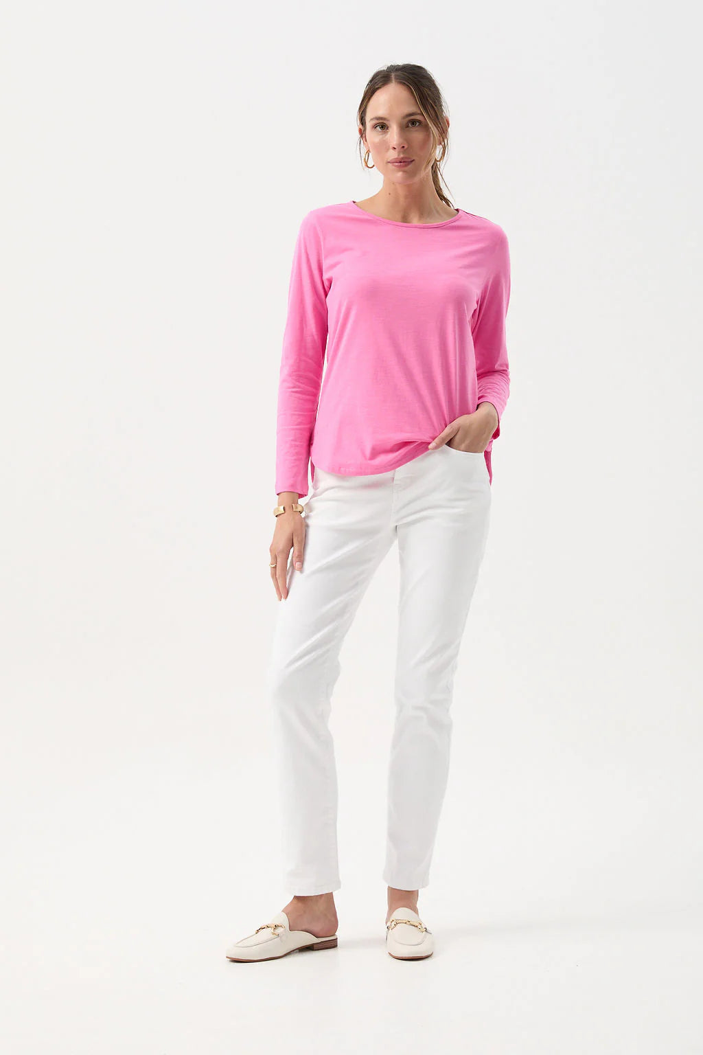 Stripe Long Sleeve Tee White/Leaf Green