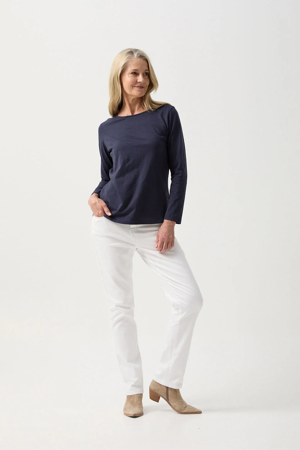 Cotton Long Sleeve Classic Tee Navy