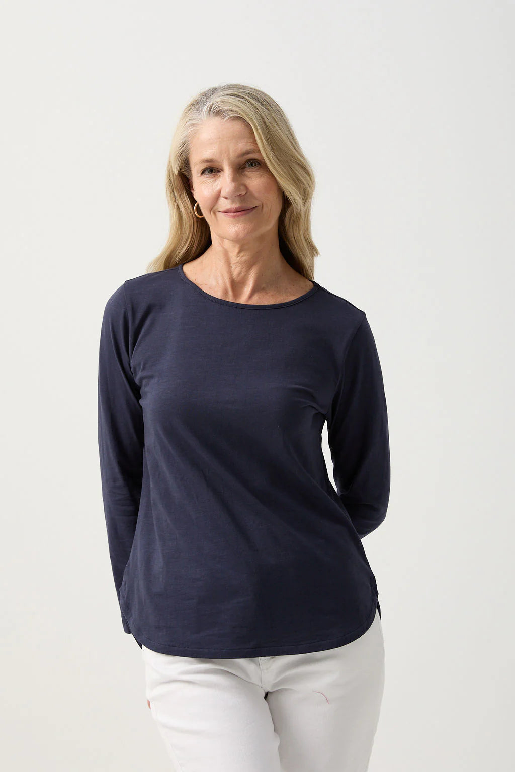 Cotton Long Sleeve Classic Tee Navy