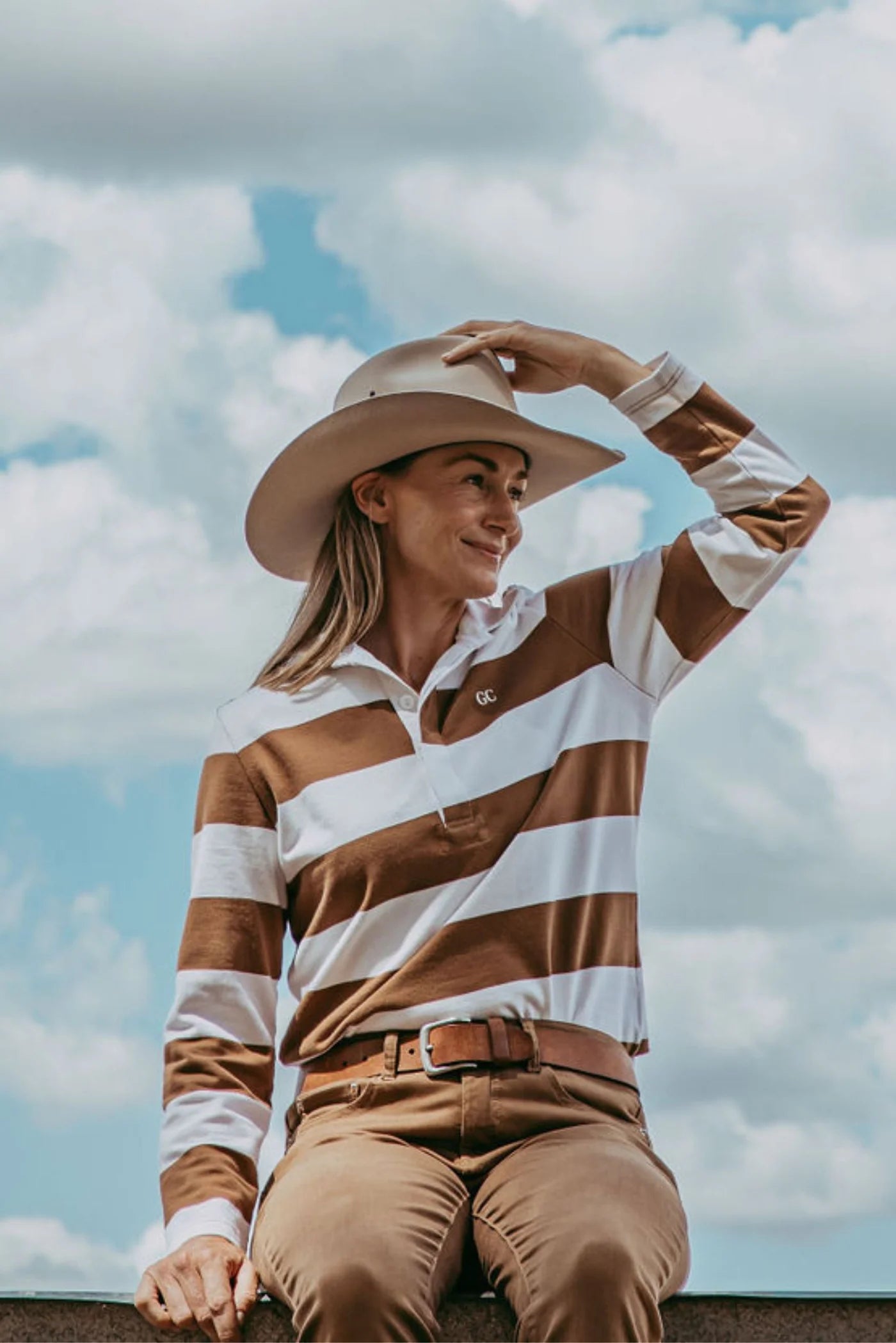 Stripe Collared Rugby Tobacco/White
