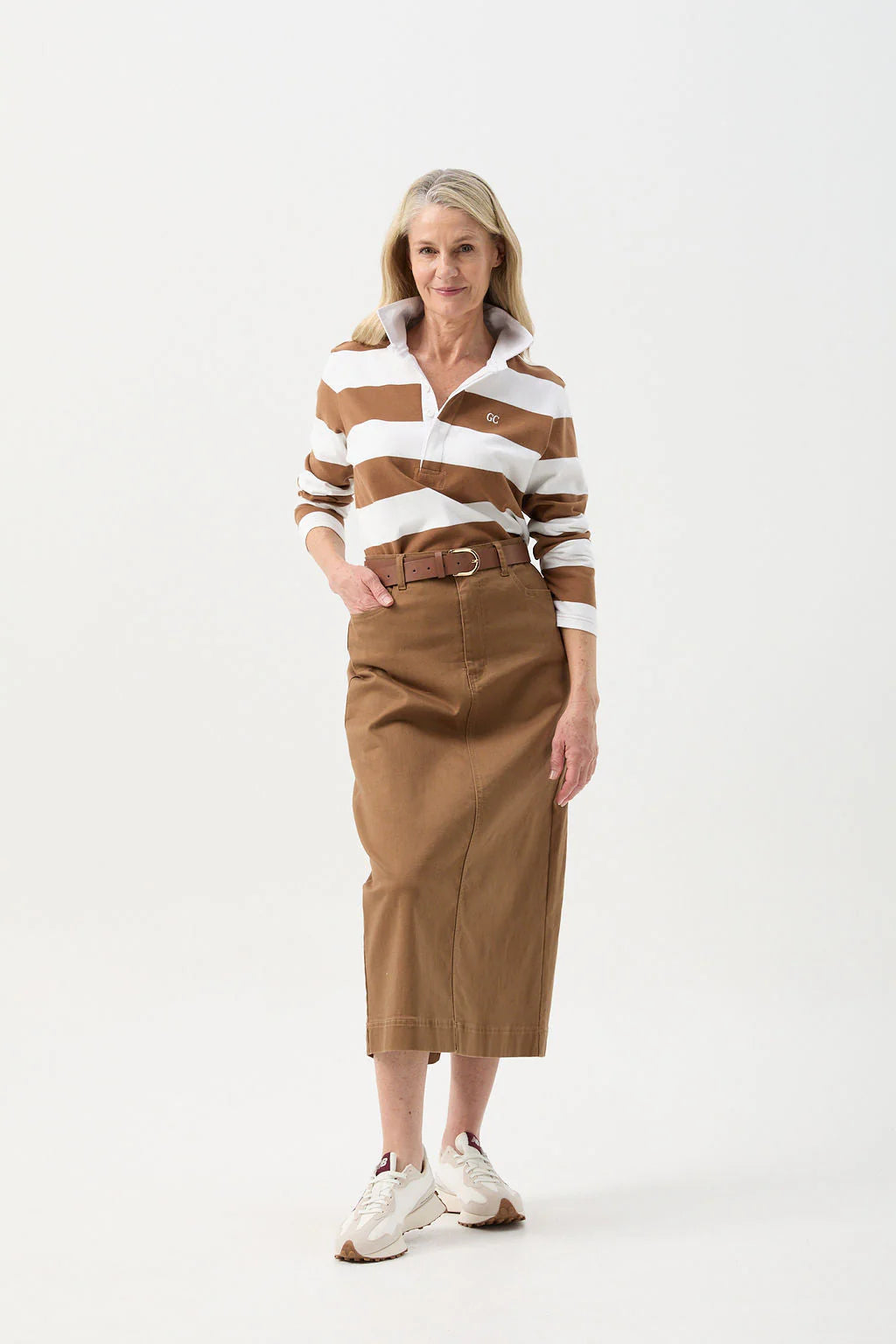 Stripe Collared Rugby Tobacco/White