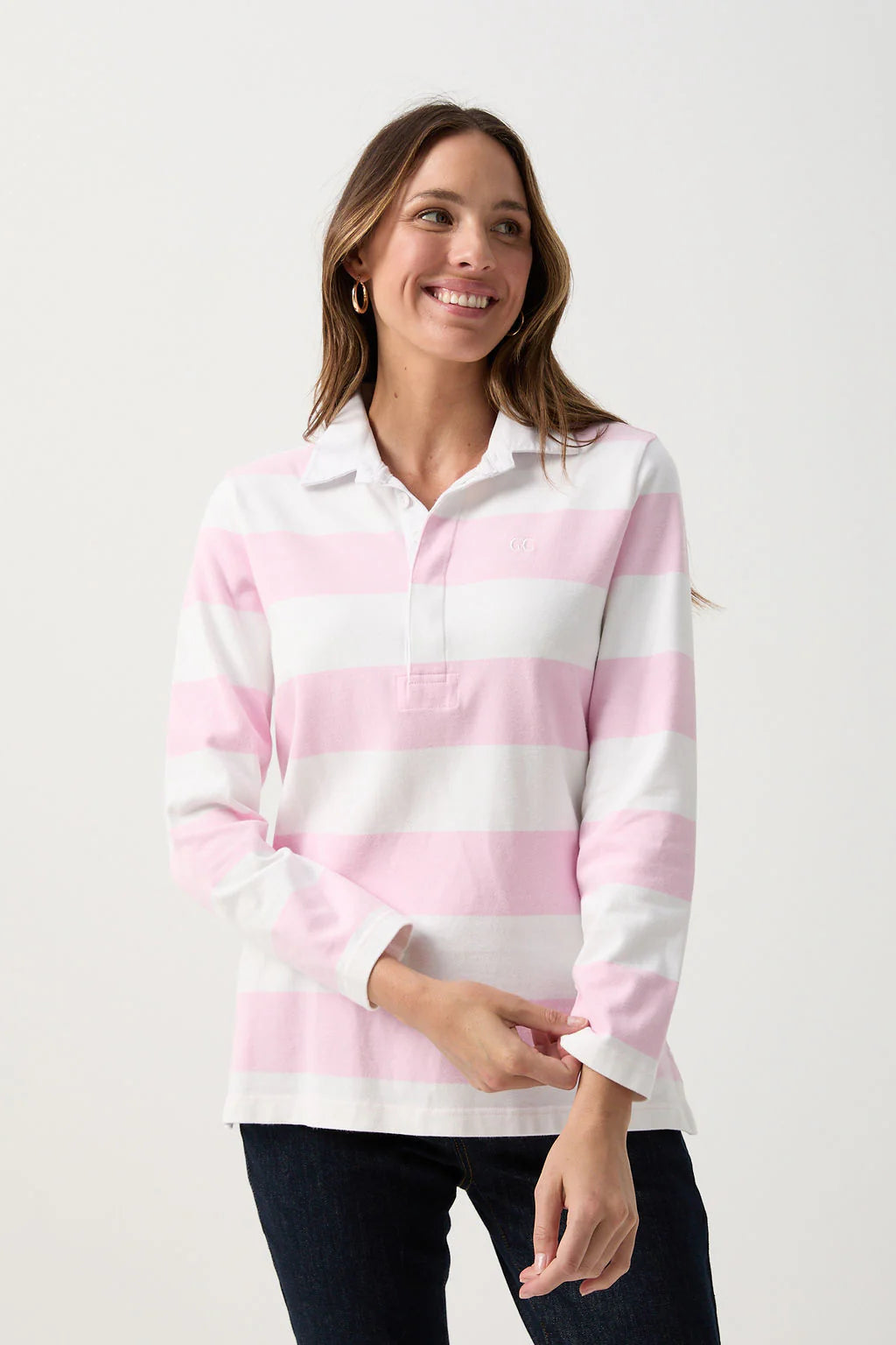 Stripe Collared Rugby Pink/White
