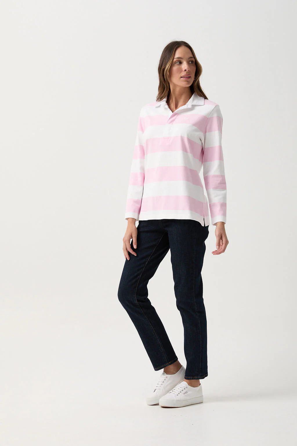 Stripe Collared Rugby Pink/White