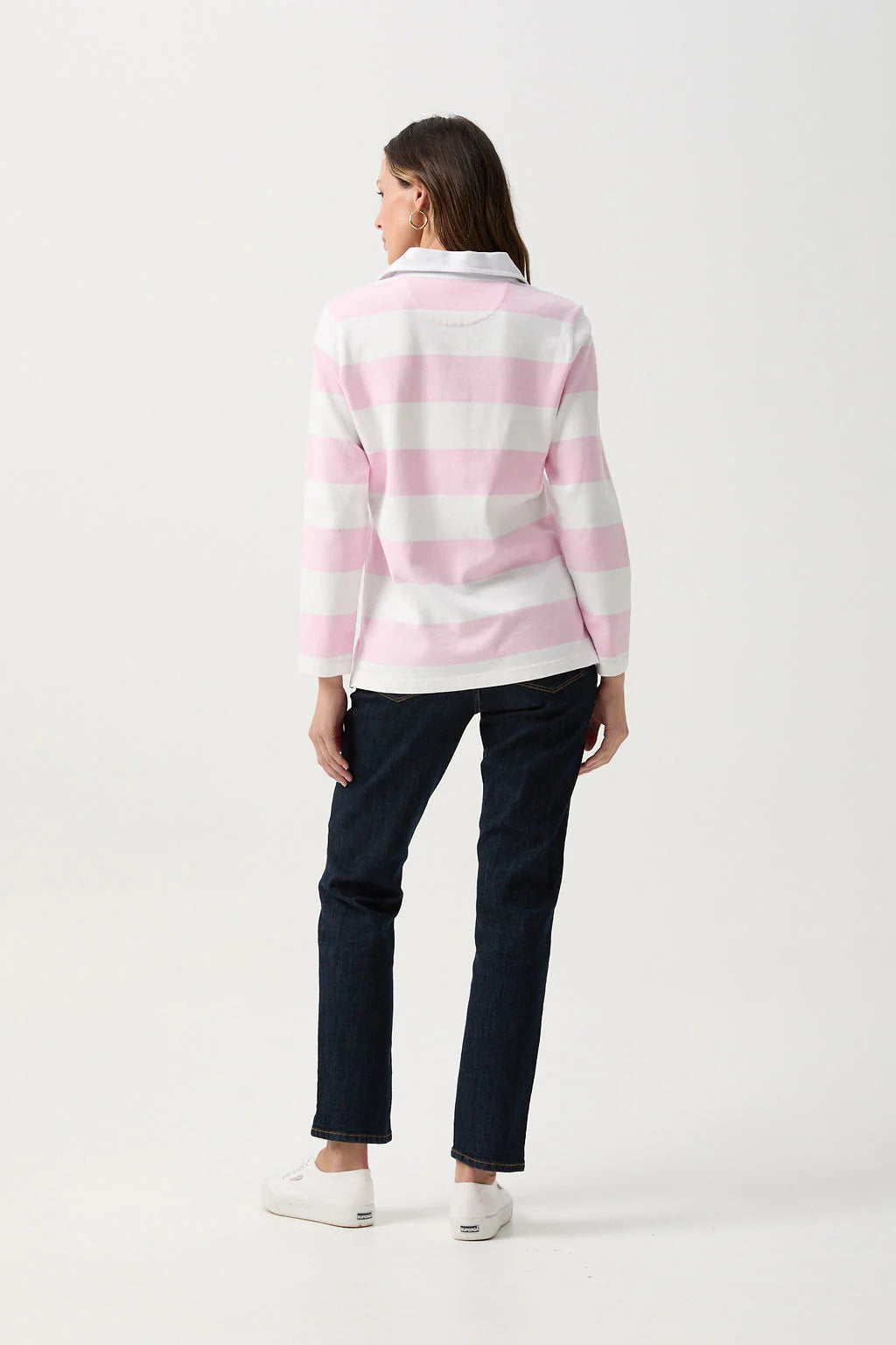 Stripe Collared Rugby Pink/White