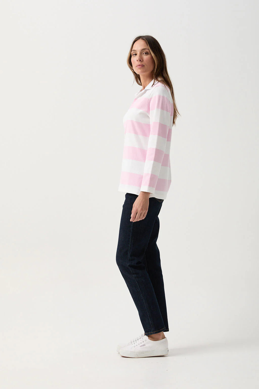 Stripe Collared Rugby Pink/White